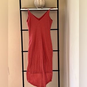 Salmon Ribbed midi dress